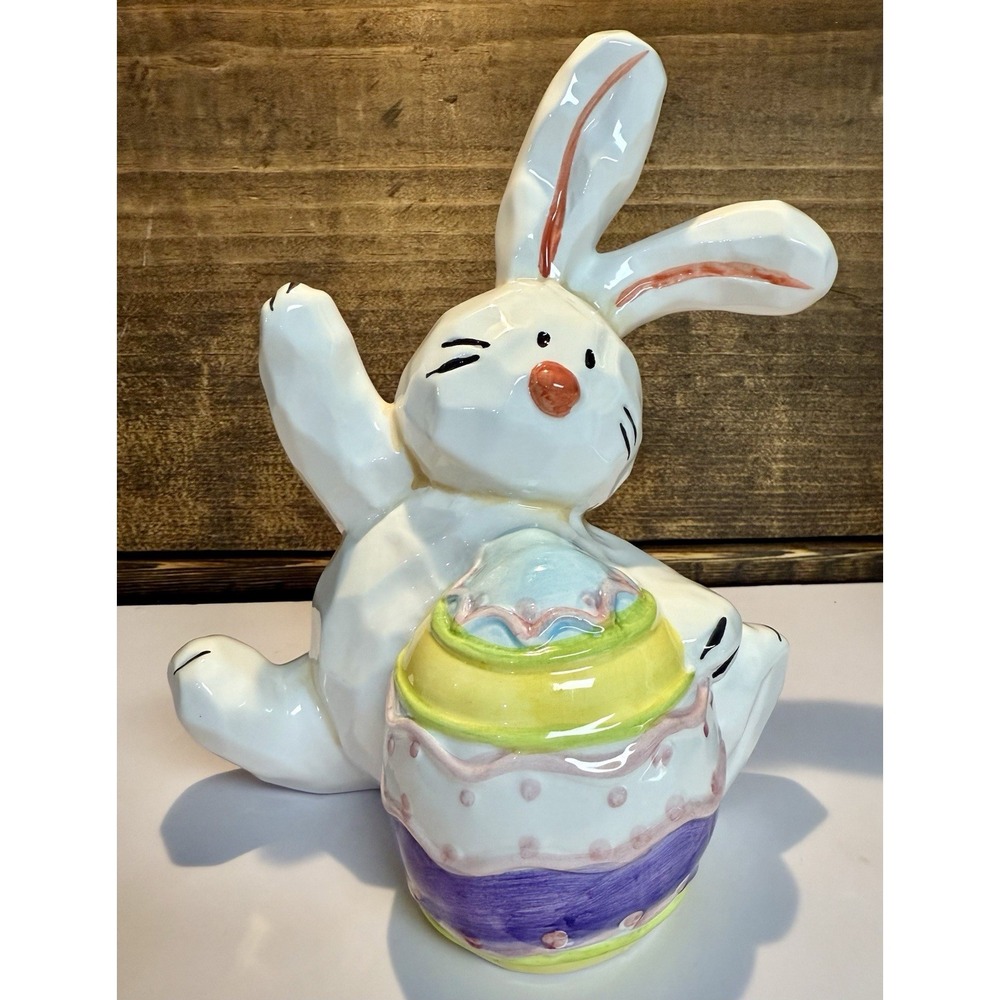 Vintage WCL Ceramic Easter‎ Bunny Figurine Pastel Egg Spring Decor 7.5"